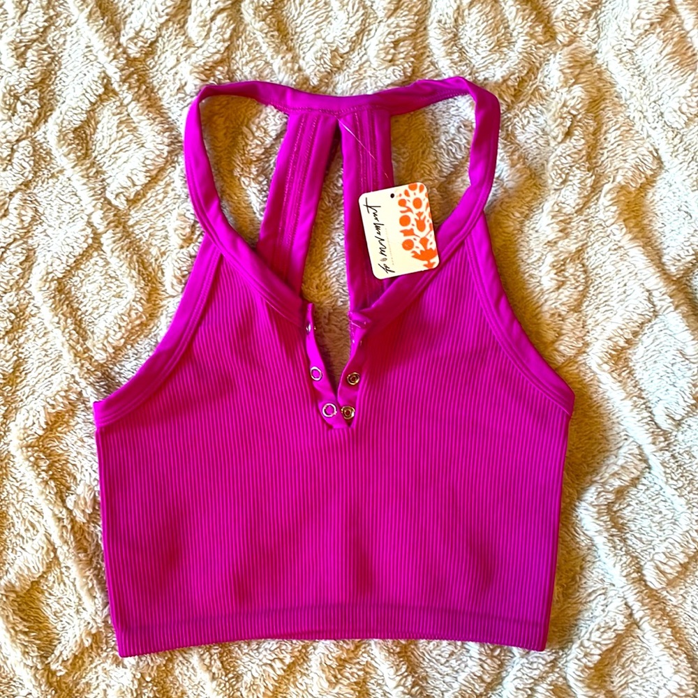 NWT Free People Movement Free Throw Henley Top, Magenta Disco, XS & S